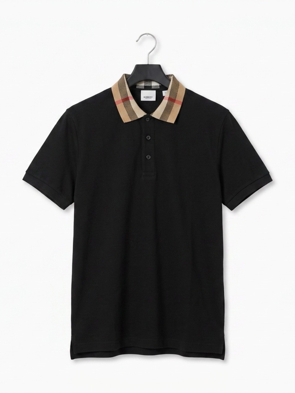 Burberry Classic Black Polo Shirt with Contrast Check Collar